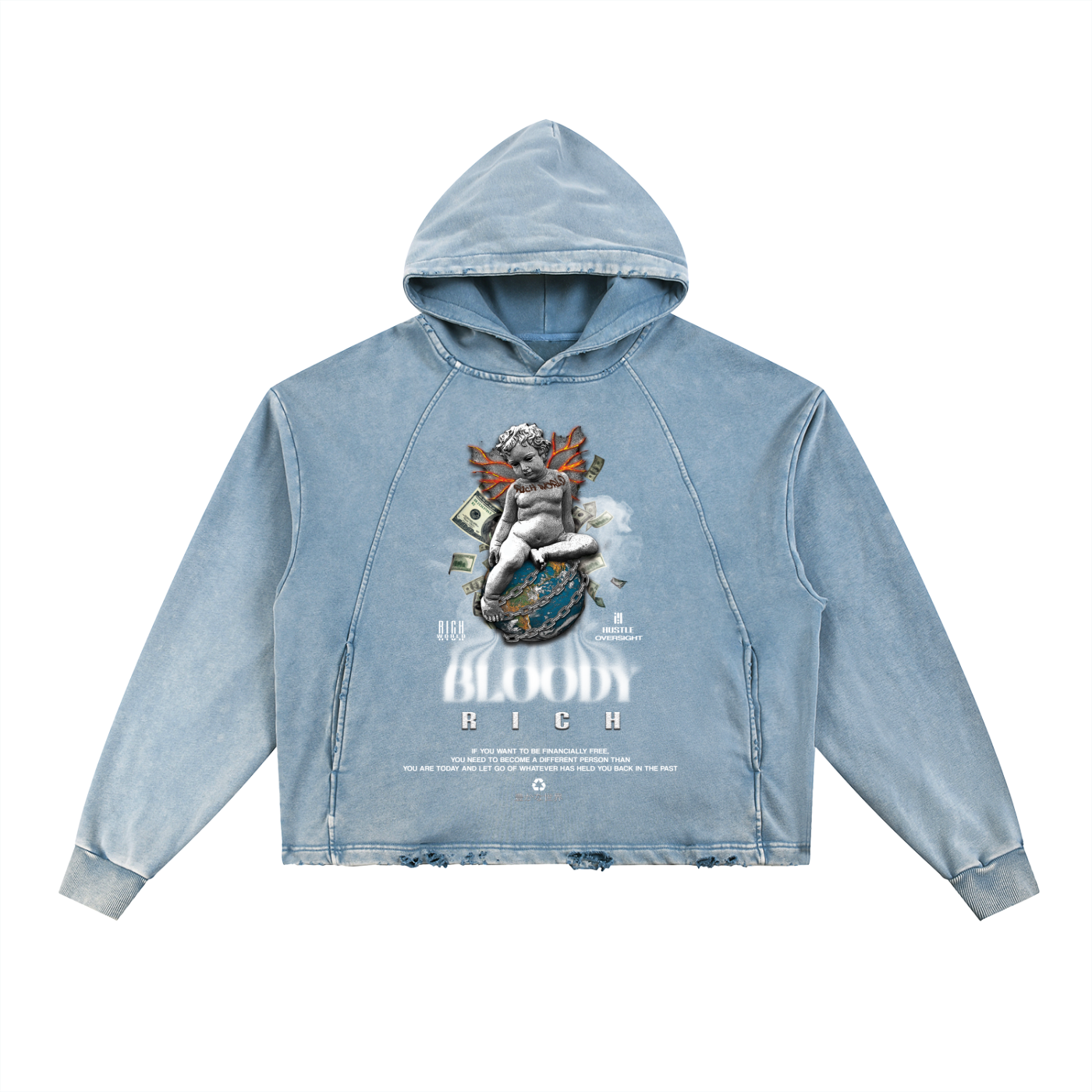 Vintage Washed Frayed-Hem Hoodie