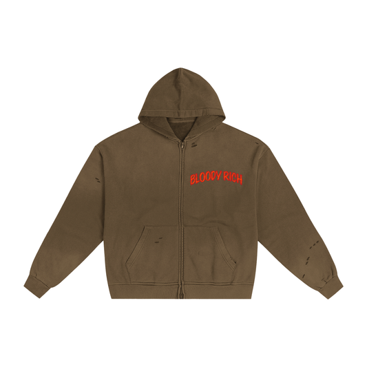 Hand-Frayed Sunfade Zip Hoodie