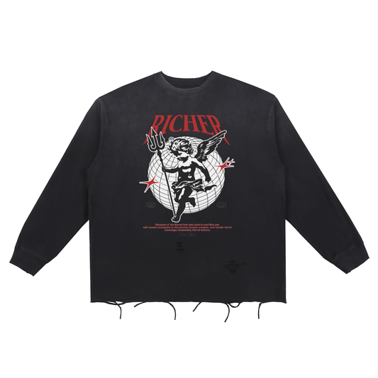 Snow Wash Raw Edge Cotton T-Shirt