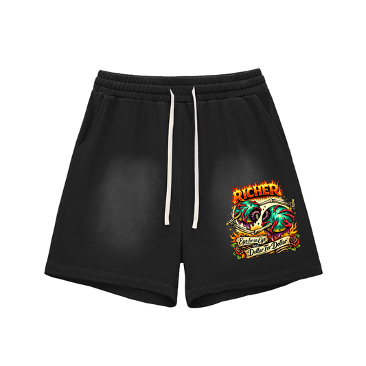 Sun Fade Raw Edge Cotton Shorts